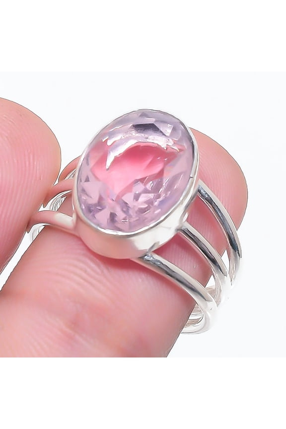 Natural Pink Kunzite Gemstone 925 Sterling Silver Jewelry Ring Size 6