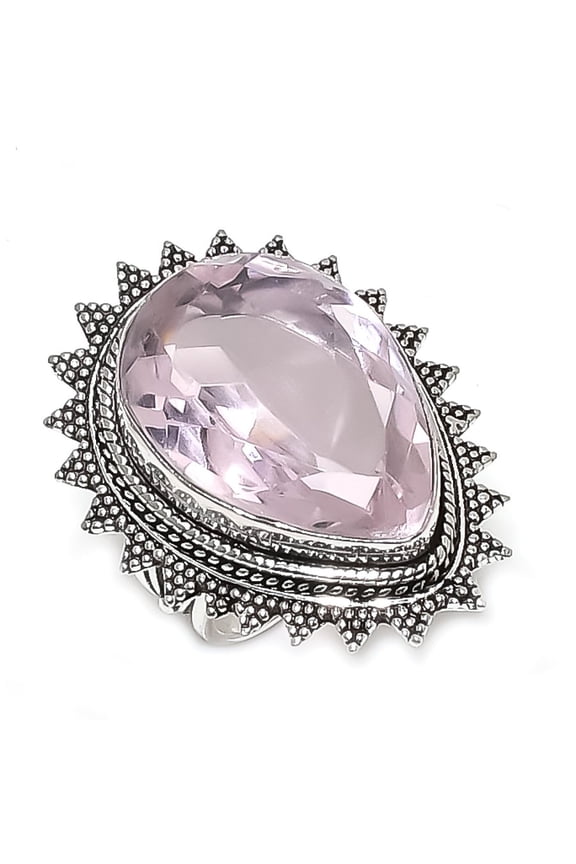 Natural Pink Kunzite Gemstone 925 Sterling Silver Jewelry Ring Size 8