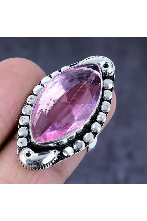 Natural Pink Kunzite Gemstone Handmade 925 Steling Silver Ring Size 6.5