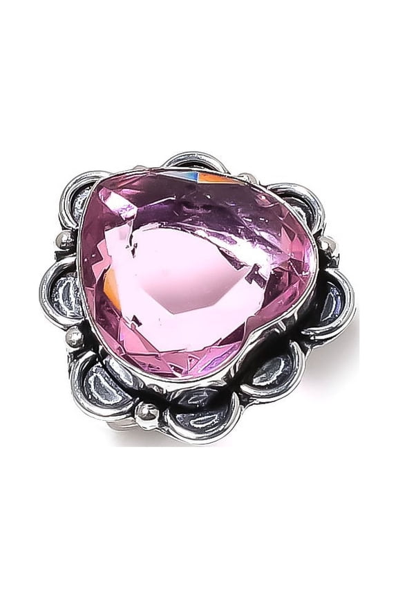 Natural Pink Kunzite Gemstone Handmade 925 Sterling Silver Gift Ring Size 9