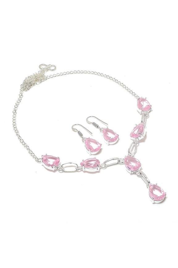 Natural Pink Kunzite Gemstone Handmade 925 Sterling Silver Jewelry Set