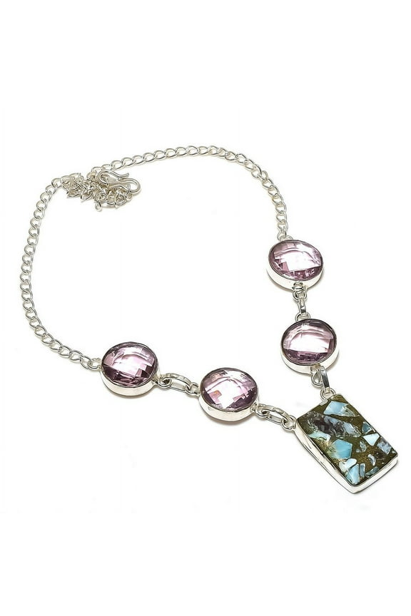Natural Pink Kunzite Gemstone Handmade 925 Sterling Silver Necklace 18"