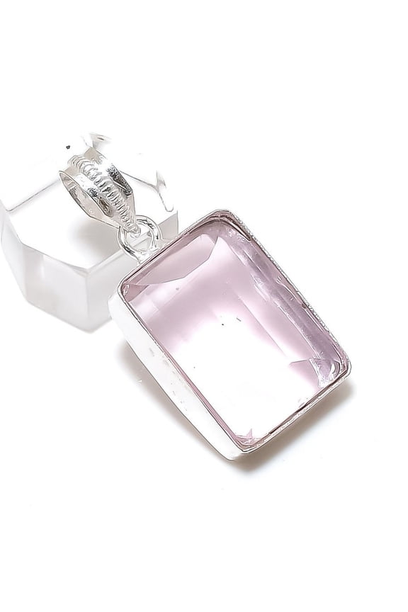 Natural Pink Kunzite Gemstone Handmade 925 Sterling Silver Pendant 1.58"