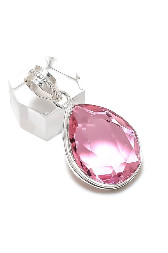 Natural Pink Kunzite Gemstone Handmade 925 Sterling Silver Pendant 1.65"