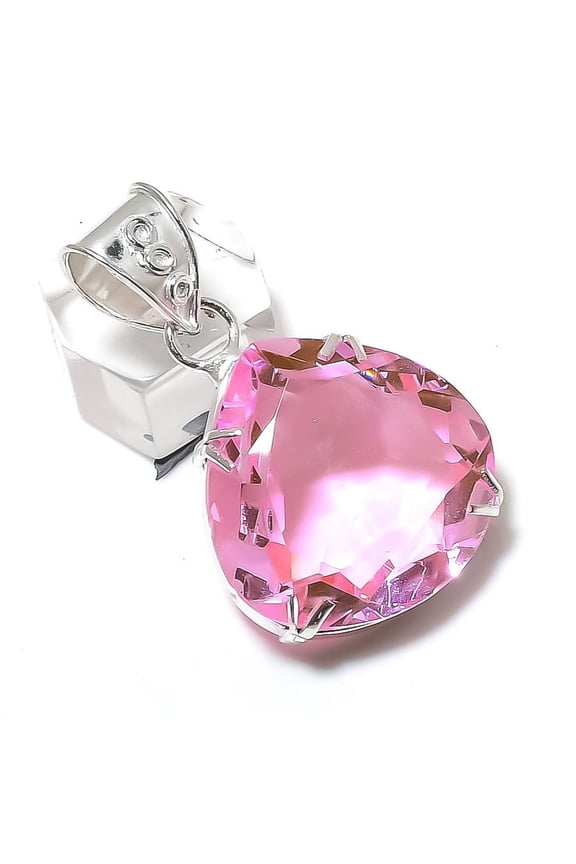 Natural Pink Kunzite Gemstone Handmade 925 Sterling Silver Pendant 1.73"