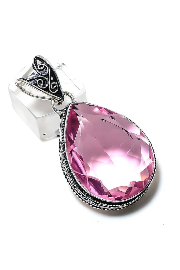 Natural Pink Kunzite Gemstone Handmade 925 Sterling Silver Pendant 1.89"