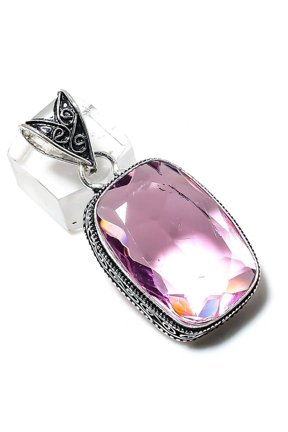 Natural Pink Kunzite Gemstone Handmade 925 Sterling Silver Pendant 1.97"