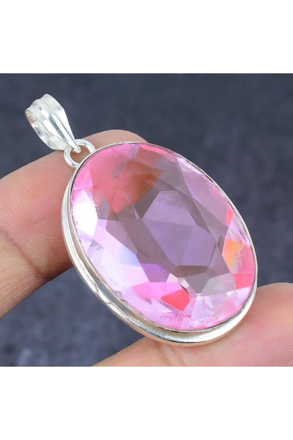 Natural Pink Kunzite Gemstone Handmade 925 Sterling Silver Pendant 2.05"