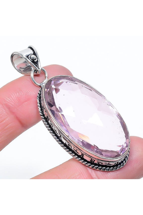 Natural Pink Kunzite Gemstone Handmade 925 Sterling Silver Pendant 2.32"
