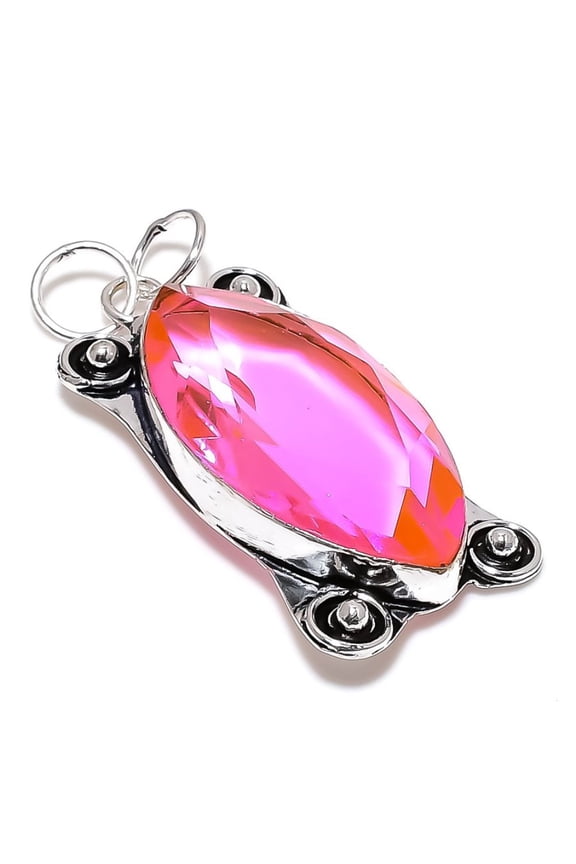 Natural Pink Kunzite Gemstone Handmade 925 Sterling Silver Pendant 2.44"