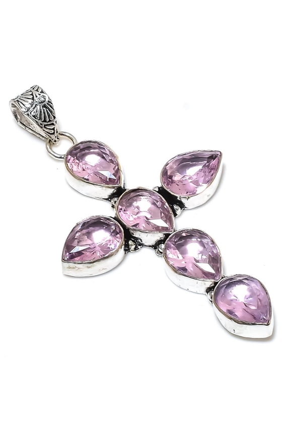 Natural Pink Kunzite Gemstone Handmade 925 Sterling Silver Pendant 3.03"