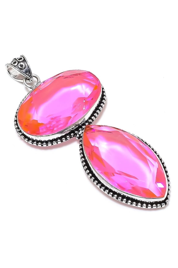 Natural Pink Kunzite Gemstone Handmade 925 Sterling Silver Pendant 3.55"