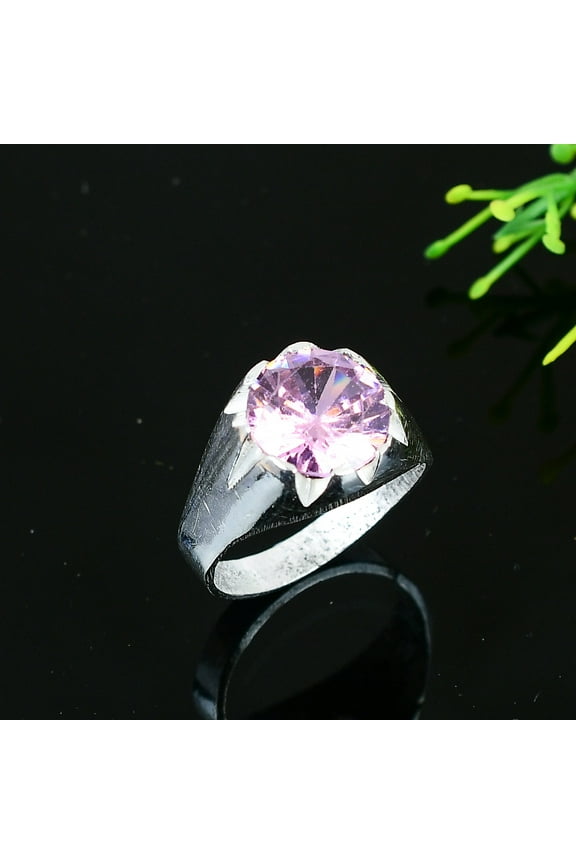 Natural Pink Kunzite Gemstone Handmade 925 Sterling Silver Ring Size 10