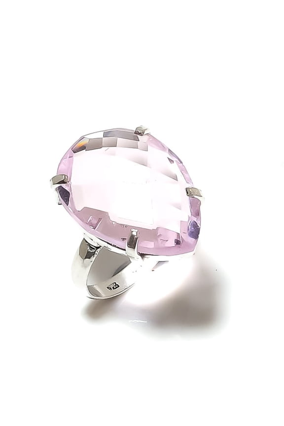 Natural Pink Kunzite Gemstone Handmade 925 Sterling Silver Ring Size 10