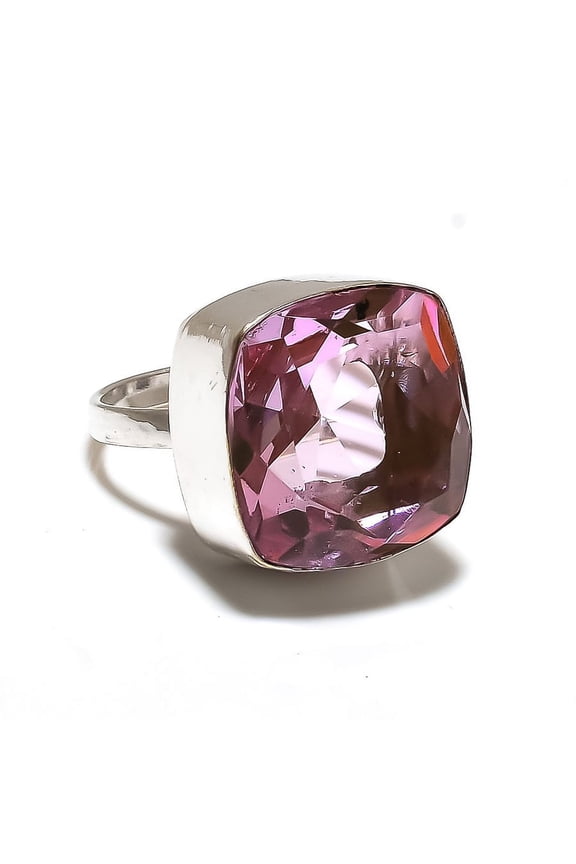 Natural Pink Kunzite Gemstone Handmade 925 Sterling Silver Ring Size 10