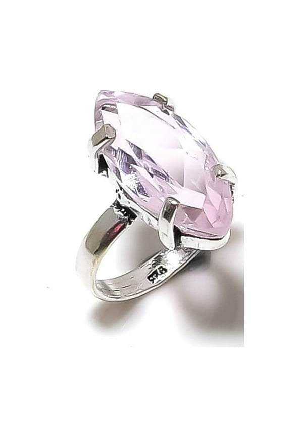 Natural Pink Kunzite Gemstone Handmade 925 Sterling Silver Ring Size 10