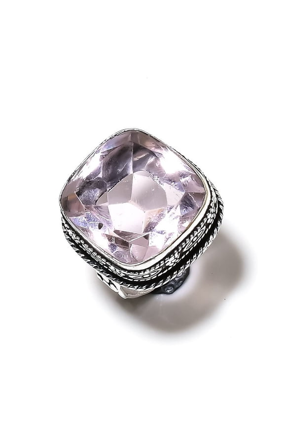 Natural Pink Kunzite Gemstone Handmade 925 Sterling Silver Ring Size 7.5