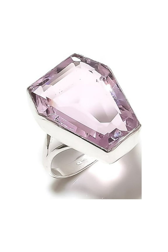 Natural Pink Kunzite Gemstone Handmade 925 Sterling Silver Ring Size 7