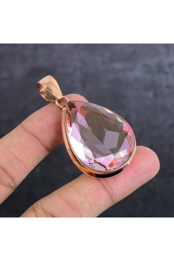 Natural Pink Kunzite Gemstone Handmade Copper Jewelry Pendant 2.17"
