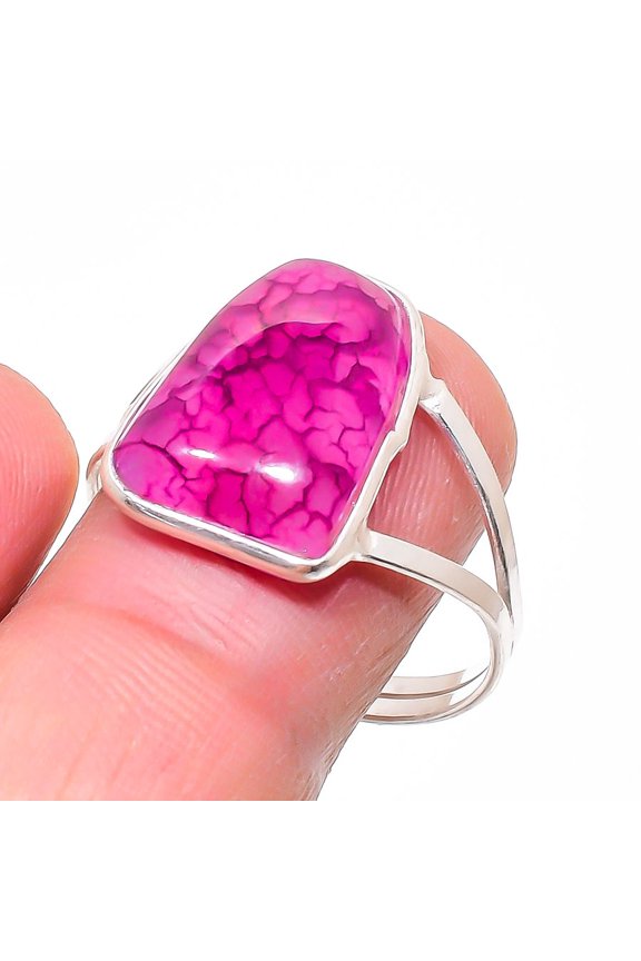Natural Pink Lace Agate Gemstone 925 Sterling Silver Jewelry Ring Size 10.5