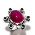 thumbnail image 1 of Natural Pink Moonstone, Amethyst Gemstone 925 Sterling Silver Ring Size 6, 1 of 2