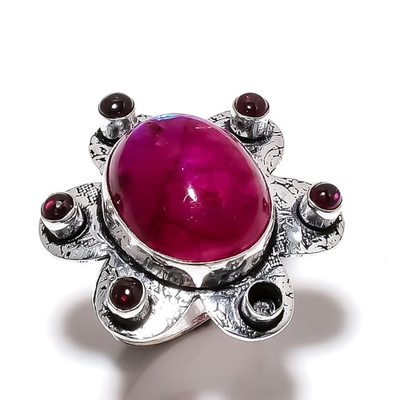 Natural Pink Moonstone, Amethyst Gemstone 925 Sterling Silver Ring Size 7