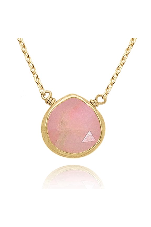 Pink Opal Bezel Heart Pendant Necklace for Women - 925 Sterling Silver 18K Gold Vermeil Dainty Statement Necklace Birthday Gifts for Women & New Mom Gifts (regalos para mujer)
