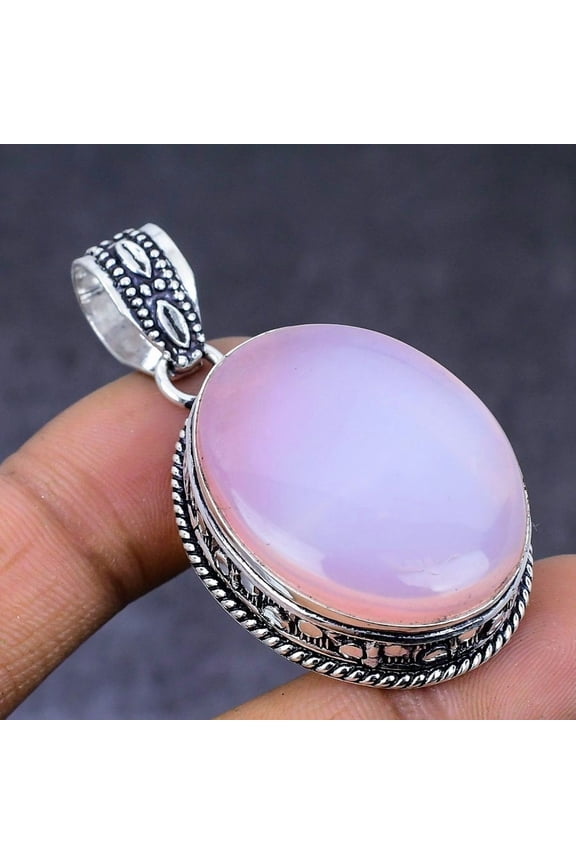 Natural Pink Opal Gemstone 925 Steling Silver Jewelry Pendant 1.97"