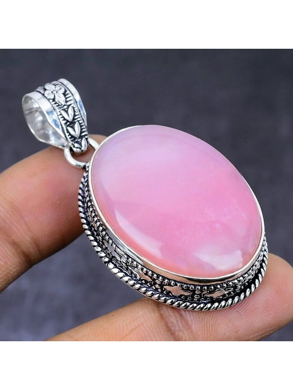 Natural Pink Opal Gemstone 925 Steling Silver Jewelry Pendant 2.09"
