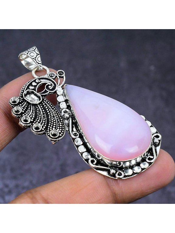 Natural Pink Opal Gemstone 925 Steling Silver Jewelry Pendant 2.52"