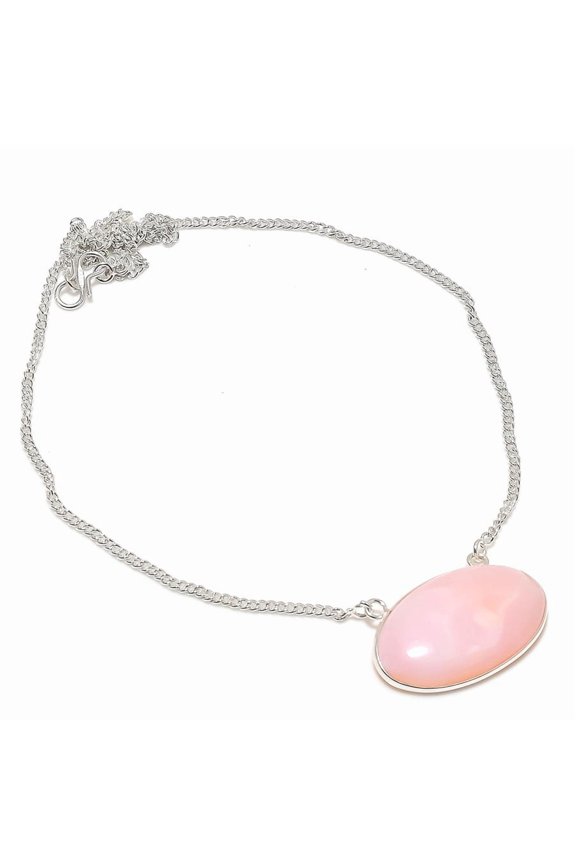 Natural Pink Opal Gemstone 925 Sterling Silver Jewelry Necklace 18"