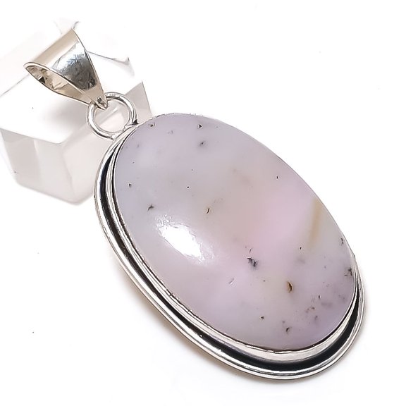 Natural Pink Opal Gemstone 925 Sterling Silver Jewelry Pendant 2.21"