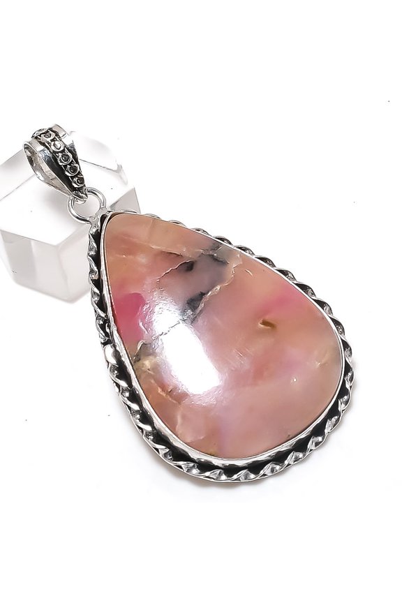 Natural Pink Opal Gemstone 925 Sterling Silver Jewelry Pendant 2.32"