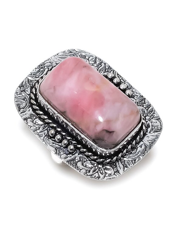 Natural Pink Opal Gemstone 925 Sterling Silver Jewelry Ring Size 10