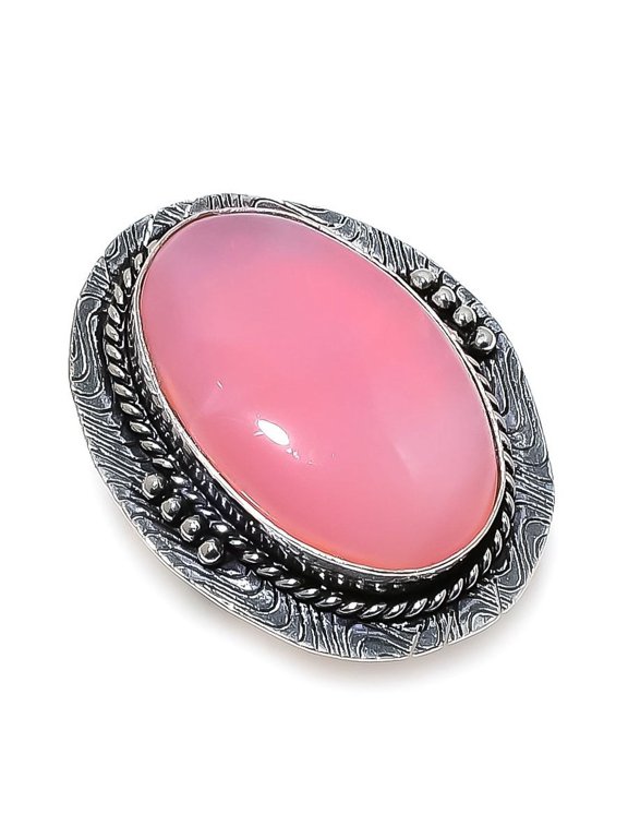 Natural Pink Opal Gemstone 925 Sterling Silver Jewelry Ring Size 7.5