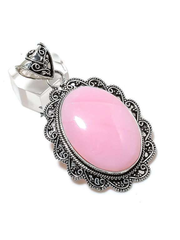 Natural Pink Opal Gemstone Handmade 925 Sterling Silver Gift Pendant 2.48"