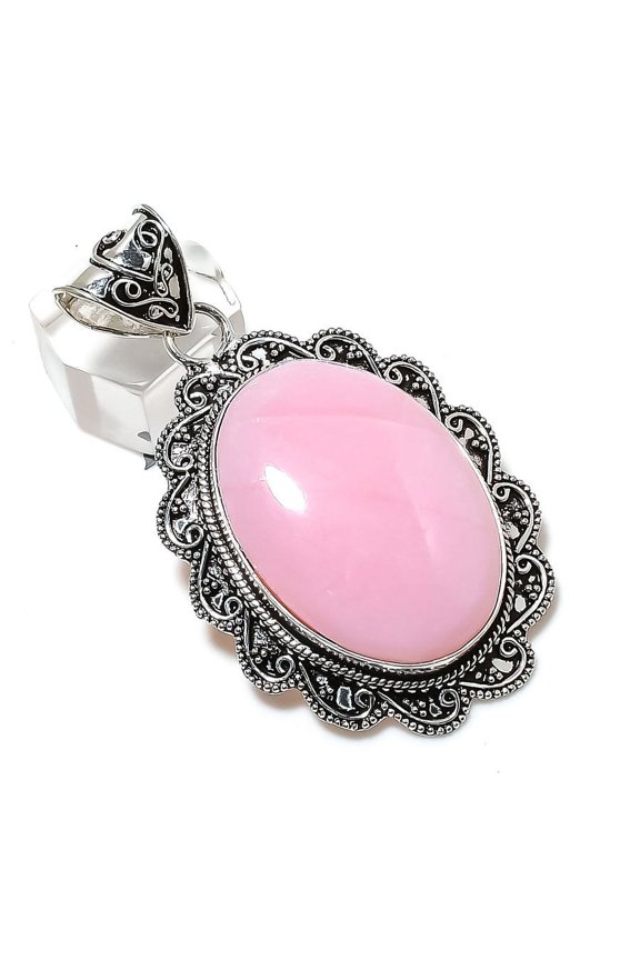 Natural Pink Opal Gemstone Handmade 925 Sterling Silver Gift Pendant 2.48"