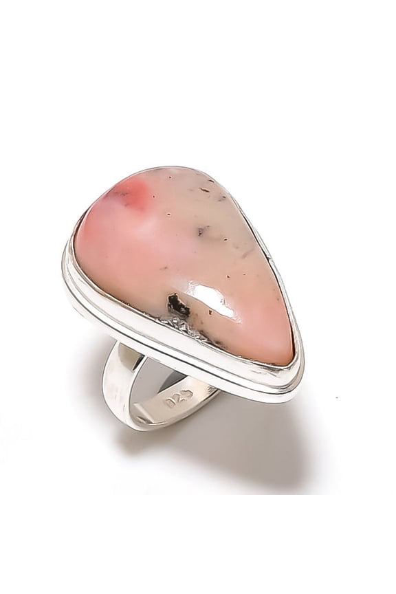 Natural Pink Opal Gemstone Handmade 925 Sterling Silver Gift Ring Size 7.5