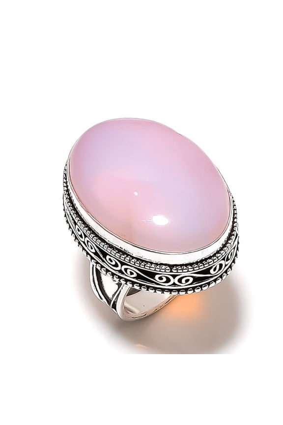 Natural Pink Opal Gemstone Handmade 925 Sterling Silver Jewelry Ring Size 9