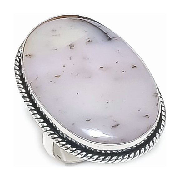 Natural Pink Opal Gemstone Handmade 925 Sterling Silver Jewelry Ring Size 9