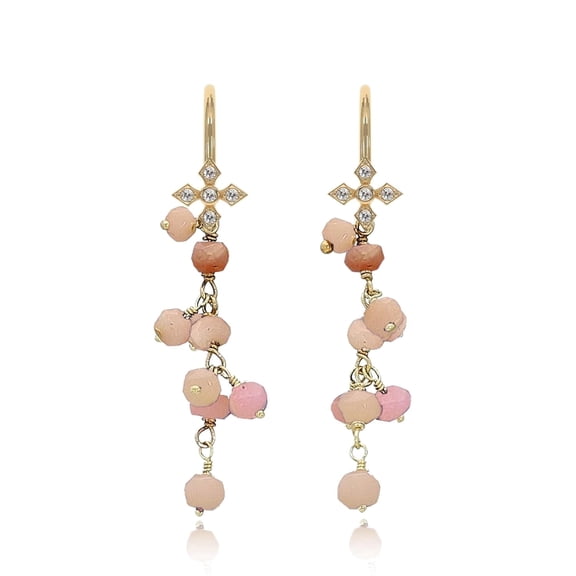 ABSHEL Pink Opal Earring - Wire Wrap Dangle - 925 Sterling Silver 18K Gold Plated.