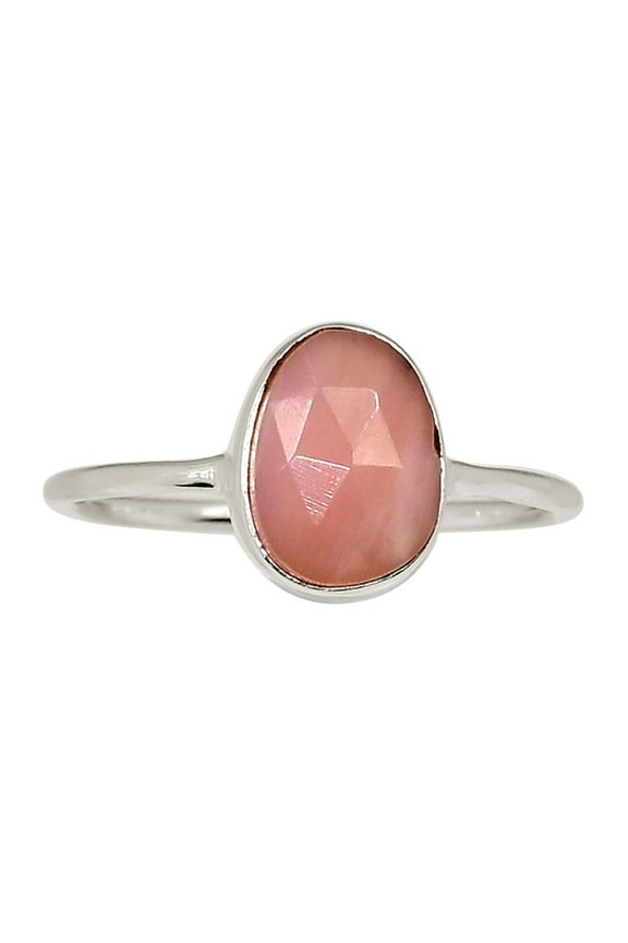 Natural Pink Opal - Peruvian 925 Sterling Silver Ring Jewelry s.8 ALLR-30611