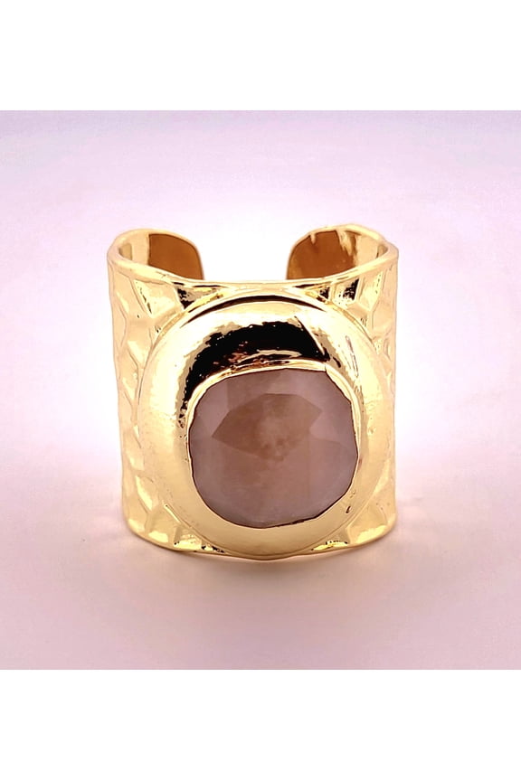 Natural Pink Quartz Gold Adjustable Ring NPQAGR