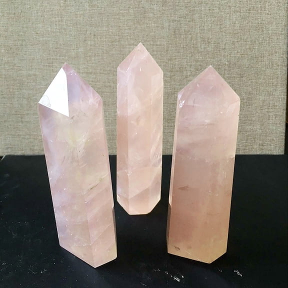 Natural Pink Rose Quartz Crystal Point Wand, Hand Polished Healing Mineral Stone Tower For Meditation Feng Shui Home Table Decor Gift