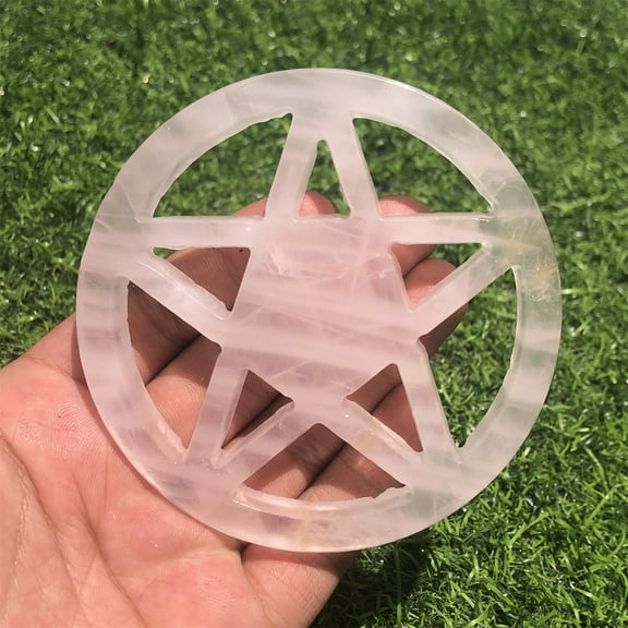 Natural Pink Rose Quartz Pentagram Hand Carved Crystal Teacup Mat 1 Piece -