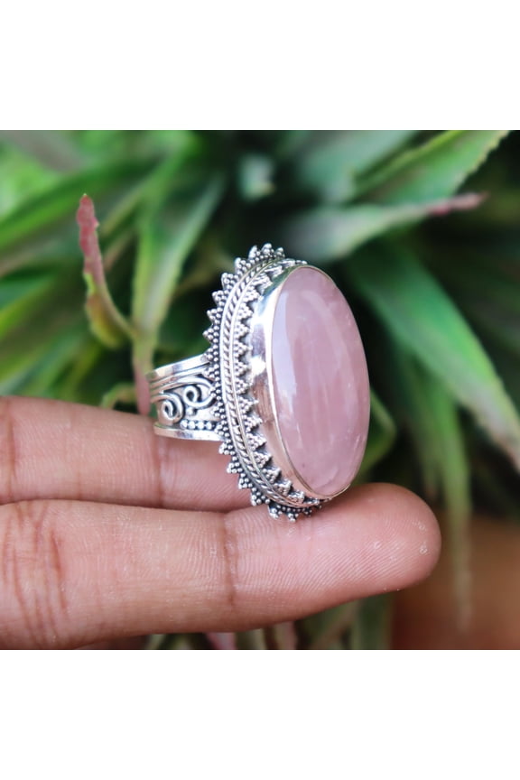 Natural Pink Rose Quartz Ring, 925 Sterling Silver Ring, Statement Ring, Pure Silver Ring, Pink Stone Ring, Handmade Ring, Gift For Her Ring