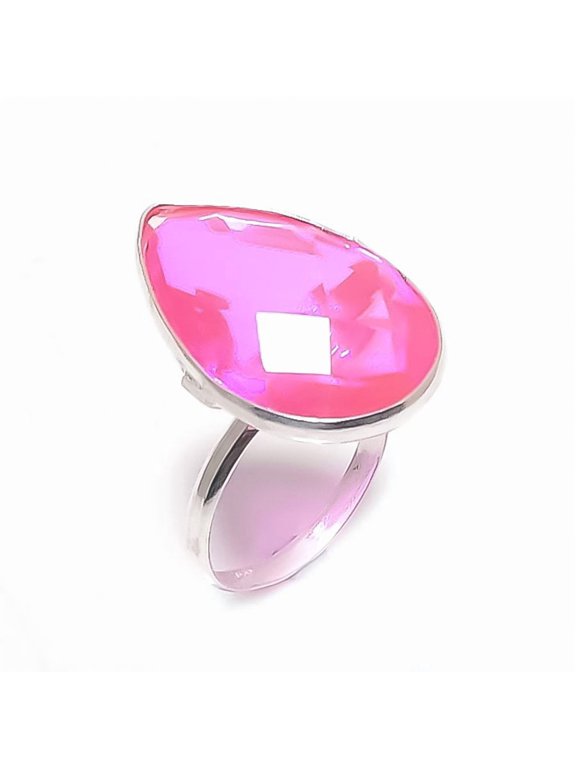 Natural Pink Rubillite Gemstone 925 Sterling Silver Jewelry Ring Size 7.5