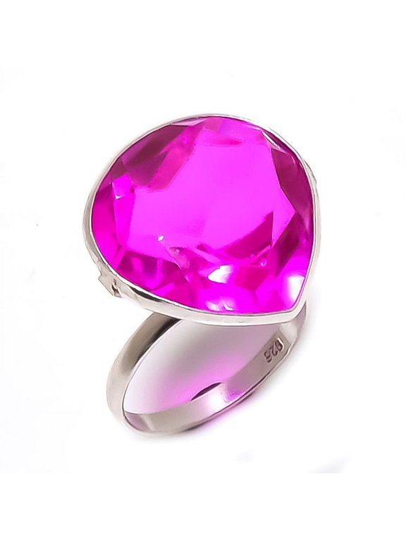 Natural Pink Rubillite Gemstone 925 Sterling Silver Jewelry Ring Size 8.5