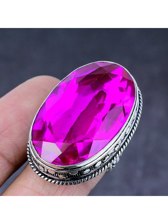 Natural Pink Rubillite Gemstone Handmade 925 Steling Silver Ring Size 8