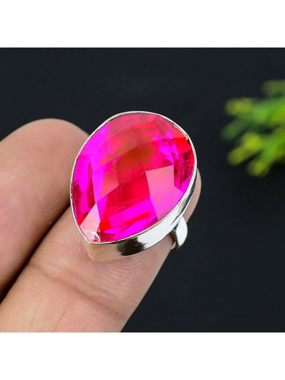Natural Pink Rubillite Gemstone Handmade 925 Sterling Silver Ring Size 7